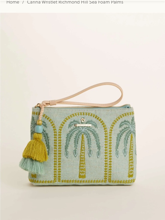 Spartina 449 Handbags - Spartina 449 Carina Sea Foam Palm Embroidered Wristlet with Tassel